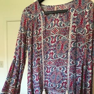 Slit Sleeve Tassel Tie Top